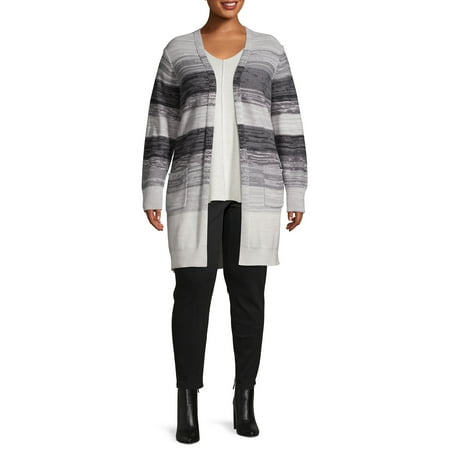 Heart & Crush Women's Plus Size Multi Stripe Cardigan
