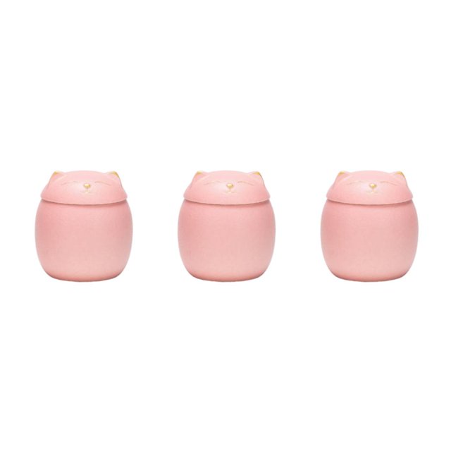 Transemion Portable Moisture-proof Ceramic Tea Jar Large Capacity And Cute Sturdy And Durable Ceramics Cat Form Ceramic Tea Jars pink 150ml 3Set