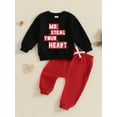 thumbnail image 4 of Baby Toddler Kids Boys 2-piece Valentine’s Day Clothing Set, 6 12 18 24 Months 2T 3T 4T Long Sleeve Letters Print Sweatshirt with Sweatpants Outfit, 4 of 9
