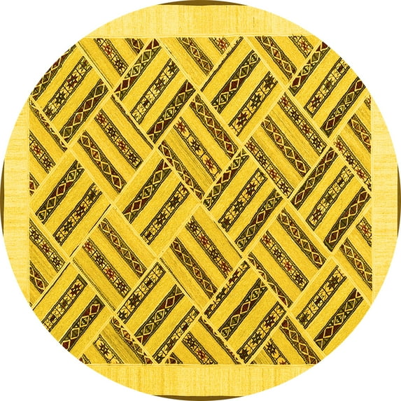 Ahgly Company Indoor Round Solid Yellow Modern Area Rugs, 3' Round