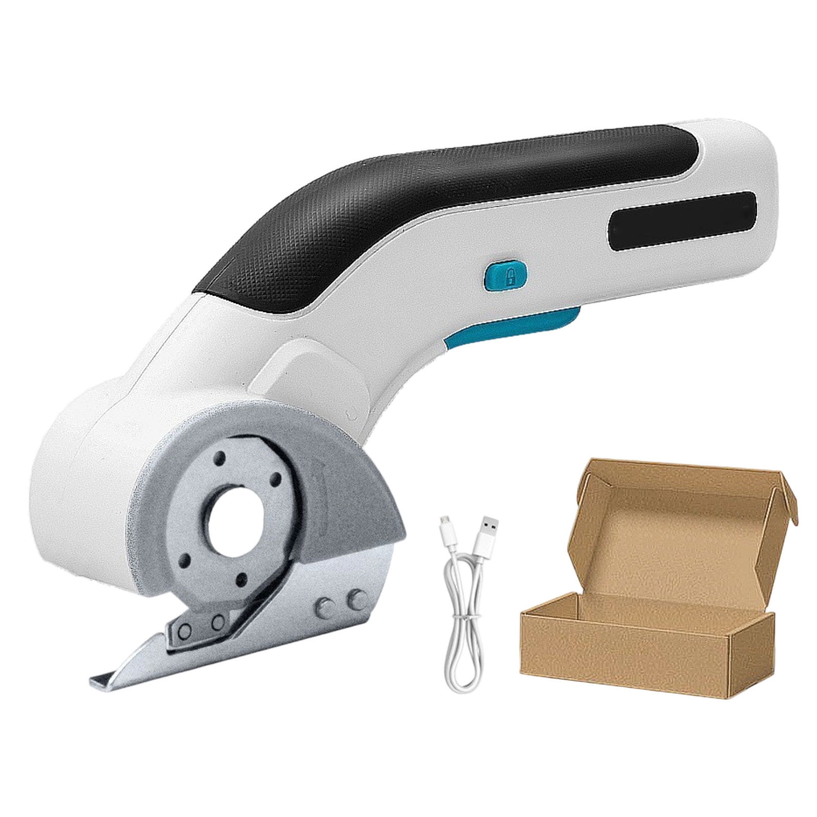 Electric Box Cutter, Cordless Electric Scissors With Safety Lock, USB Rechargeable Cardboard Cutter for Packages Leather Plastic（White）