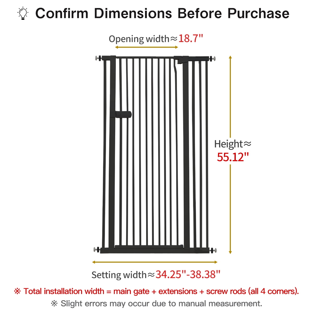Lumizone Extra Tall Cat Gate 55.12" High Pressure Mounted Black 34.25"-38.38" Extra Wide 2025 New (10 Sizes) 1.37" Gap No Drilling Auto-Close One-Handed Operation Tall Pet Gate for Dogs