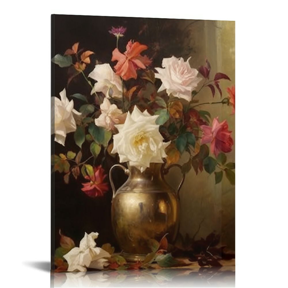 JEUXUS Moody Floral Wall Art Painting Dark Academia Wall Decor Vintage Botanical Canvas Wall Art Victorian Flower Art Pictures Vintage Floral Prints for Room Bedroom