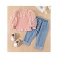 thumbnail image 3 of Franhais Girl Two Piece Outfits, Long Sleeve Patchwork See Through Plaid Ribbed Tops Denim Elastic Lettering Ripped Jeans, 3 of 9
