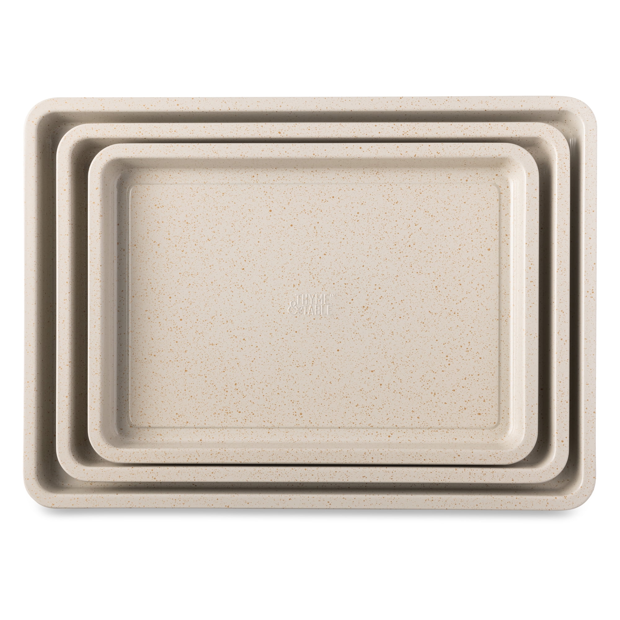 Thyme & Table 3-Piece Non-Stick Rectangle Sheet Pan Set, Cream