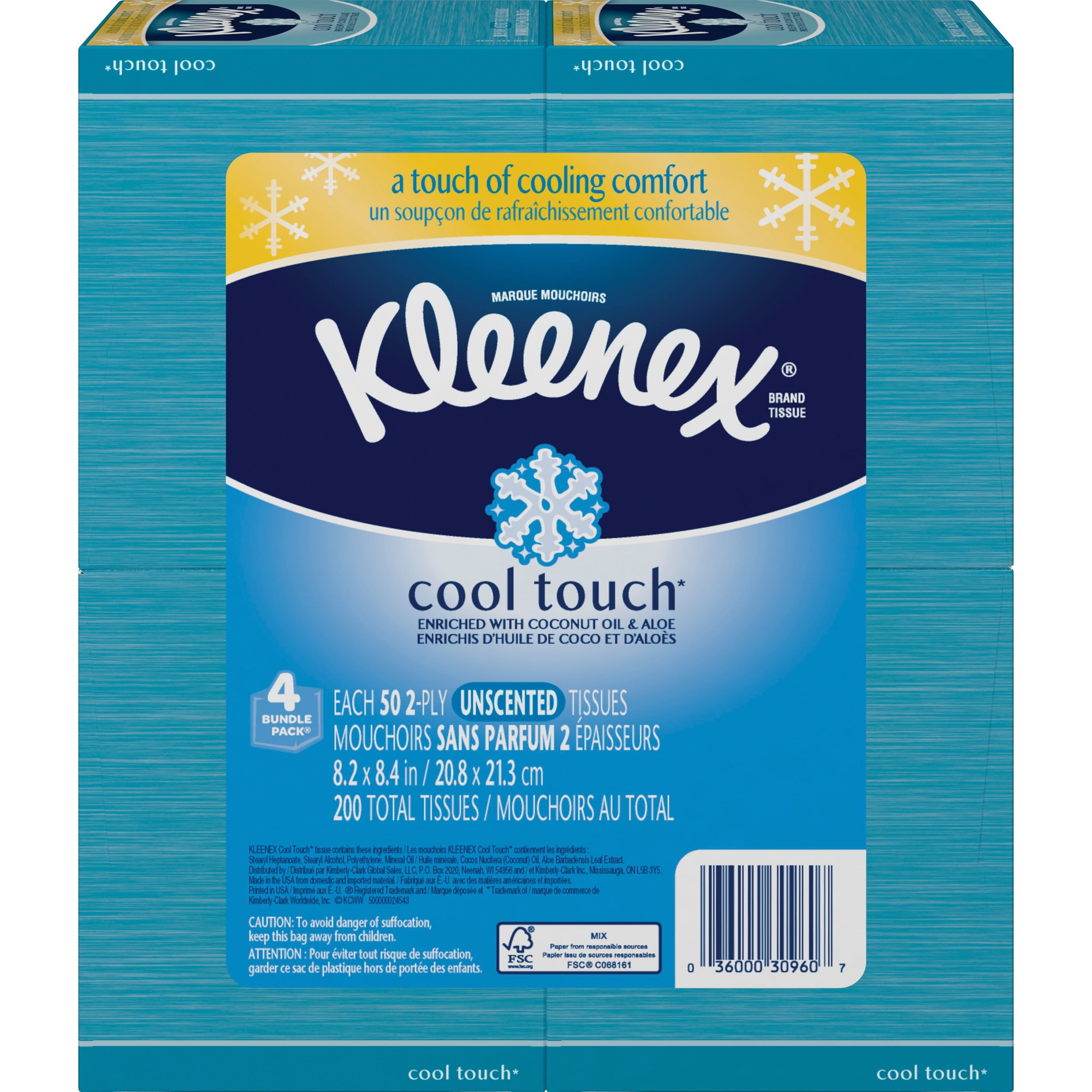 Pack Kleenex Cool Touch Unscented Facial Tissue 50 Sheets Cube 4 