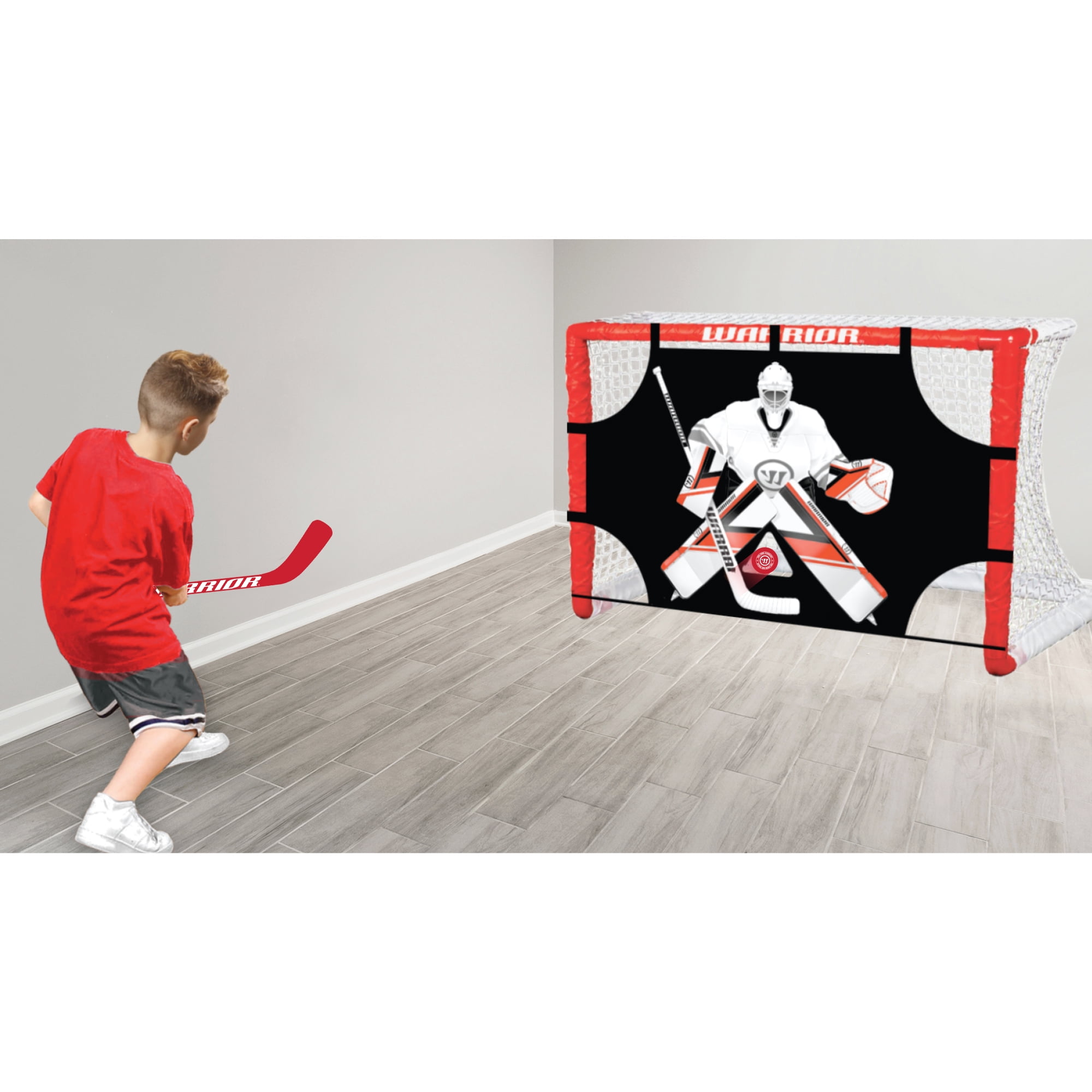 Warrior Mini Hockey Player Stick Set - 2 Mini Player Sticks (1 Red and 1 Black), 1 Red Ball