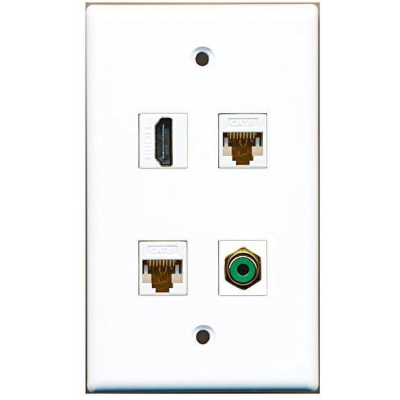 RiteAV - 1 Port HDMI 1 Port RCA Green 2 Port Cat6 Ethernet White Wall Plate