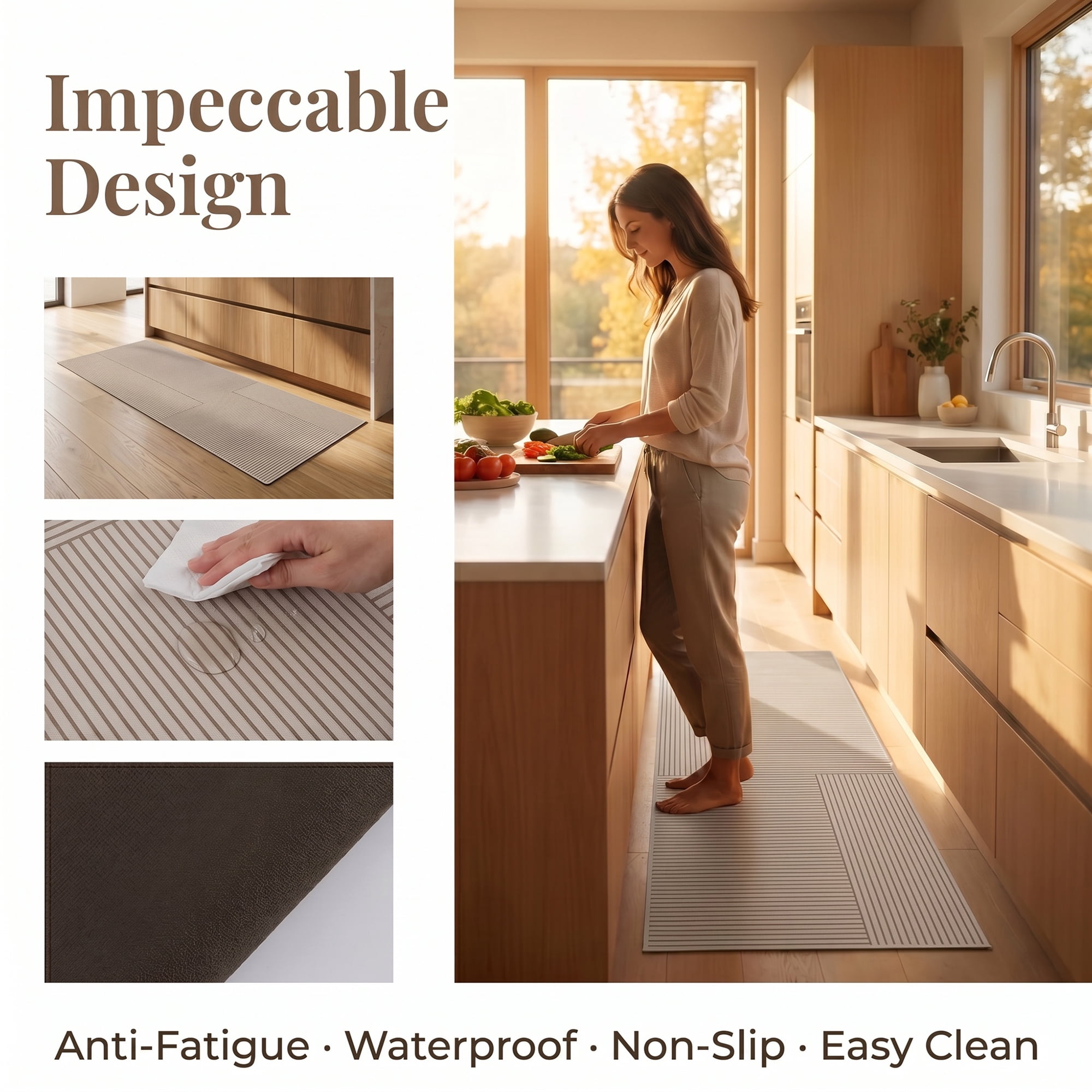 Unique Bargains Geometric Anti Waterproof Non Slip Rubber Mat Beige Line 47" x 18"