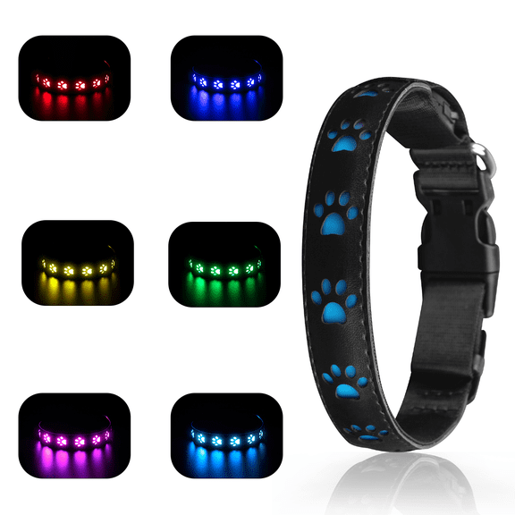 ORIA LED Dog Collar Waterproof Rechargeable Light Up Dog Collars Dog Necklace for Small Dogs Cats Night Walking(M)