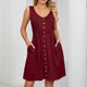 thumbnail image 1 of Vestido Vestido de vacaciones con cuello redondo y bolsillo con botones (rojo vino XXL) Ygjytge Vino rojo T XXL para Mujer, 1 of 7