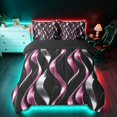 thumbnail image 3 of Manfei Gradient Stripes Twin Bedding, Shiny Abstract Lines Bedding Comforter Set, Pink, Black and Silver, Black Reversible 7pcs, 3 of 6