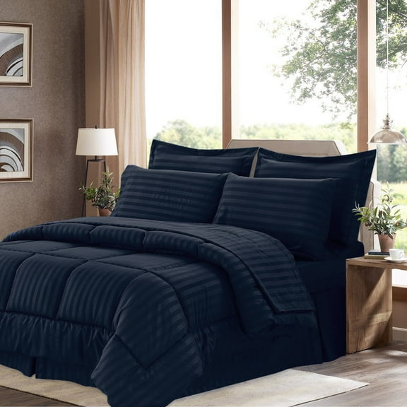 Basic 8-Piece Down Alternative Bed in a Bag Comforter Set - Queen, Navy
