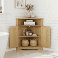 thumbnail image 6 of Smuxee Farmhouse Corner Bathroom Storage Cabinet, Freestanding Triangle Linen Organizer Cabinet with Barn Doors & Adjustable Shelves for Laundry Room,Oak, 6 of 6