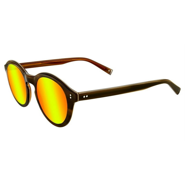 John Varvatos V519OLI47 Mirrored Round Sunglasses Yellow/Brown