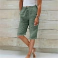 thumbnail image 2 of JJHGVB Cotton Linen Capris for Women Beach Resort Pants Wide Leg Capri Long Shorts Womens Linen Shorts Cotton Linen Pants Dress Shorts Pedal Pushers for Women Baggy Shorts Women Army Green L, 2 of 6
