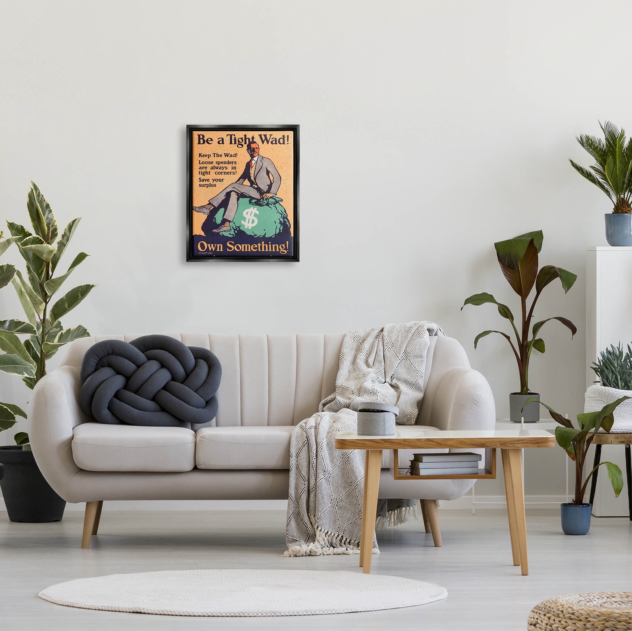 Stupell Industries Be a Tight Wad Retro Ad Graphic Art Jet Black Floating Framed Canvas Print Wall Art, Design by Marcus Jules