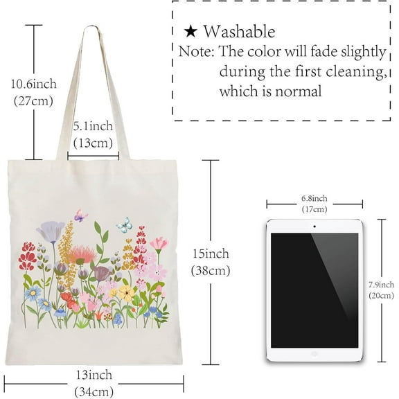 1 pc Foldable Canvas Cloth Pouches with Handle Reusable Shoulder Bags for Shopping Flower 38x33cm