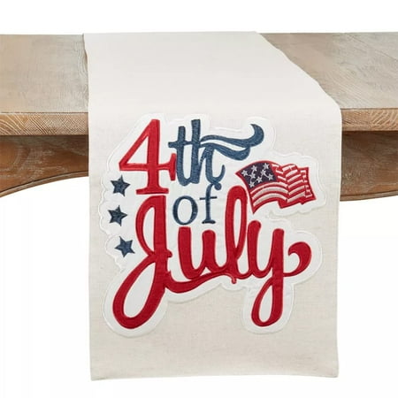

Fennco Styles 4th of July Holiday Cotton Blend Table Runner 14 W x 72 L - Natural Letter Design Table Cover for Home Décor 4th of July Independence Day National Holidays
