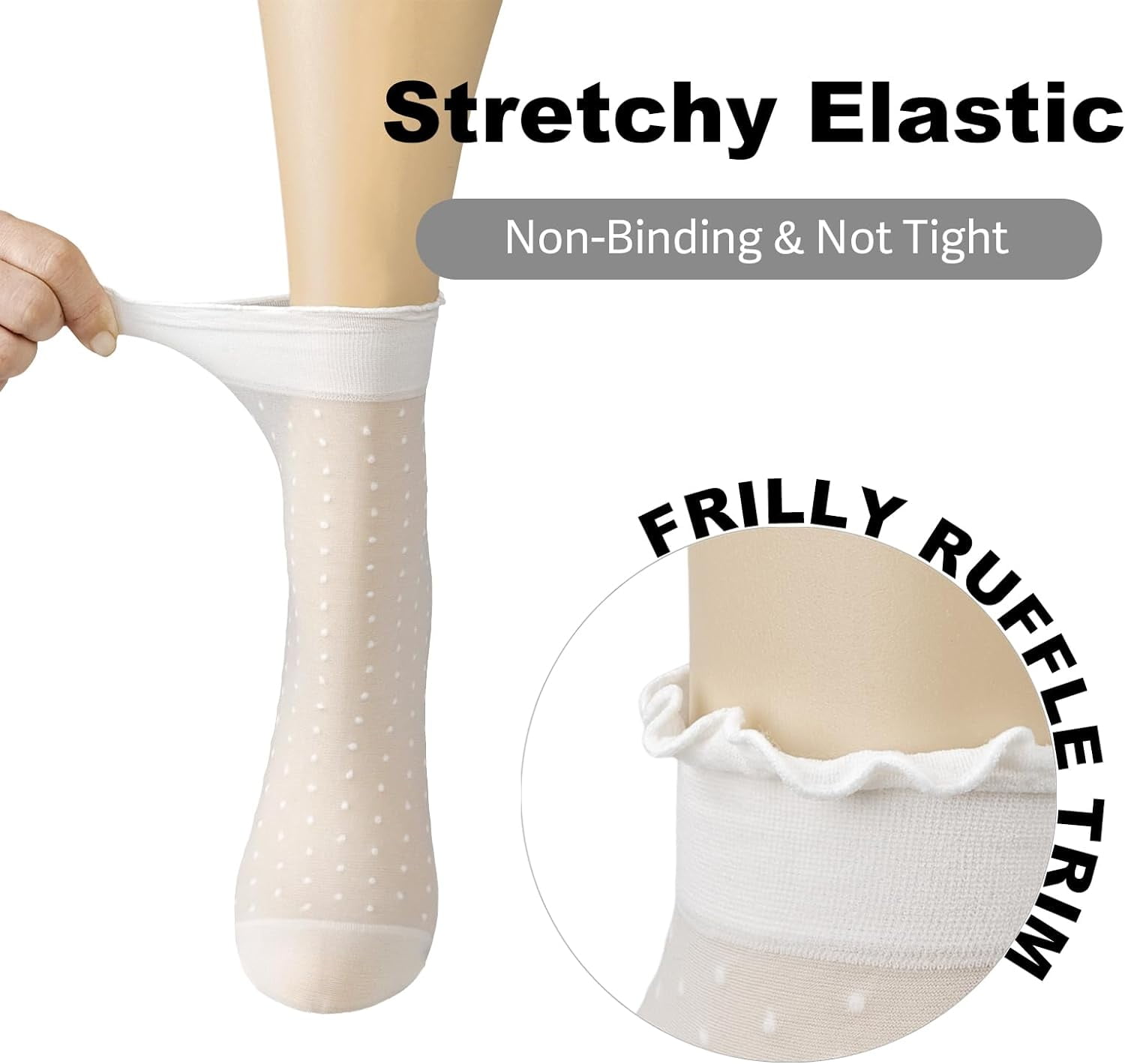 Zhengup 12 Pairs Women's Sheer Ruffle Socks Nude Stocking Summer Ultra Thin Cool See Through Silk Ankle Socks for Women