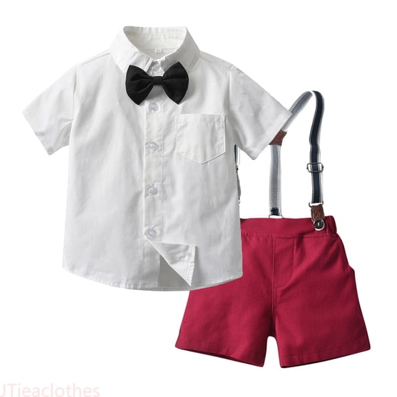 JTieaclothes Toddler Boys Short Sleeve Shirt Tops Shorts With Tie Child Kids Outfits,Boys Outfit Sets Sizes 18-24 Months