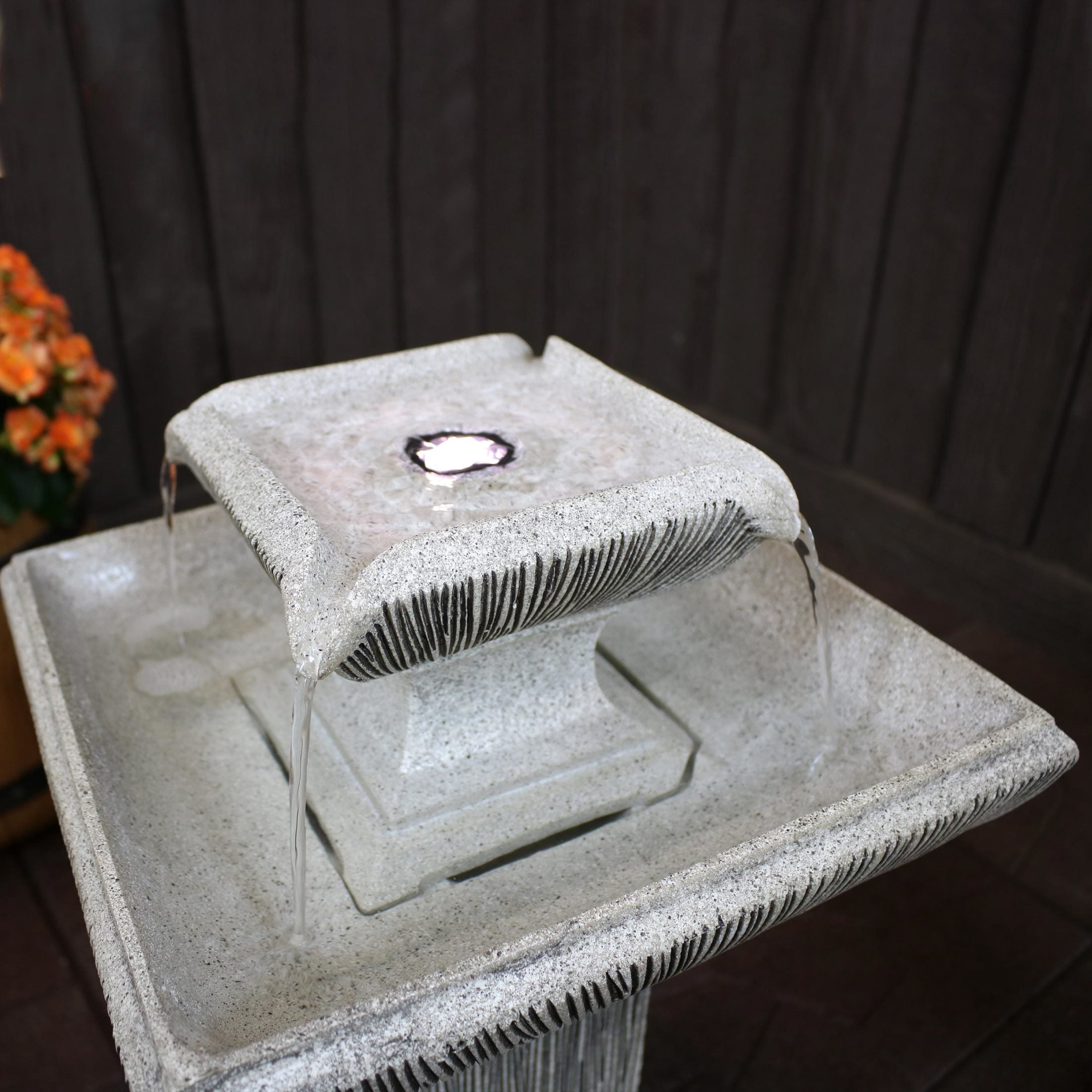 Sunnydaze Contemporary Gray Resin 2-Tier Outdoor Water Fountain