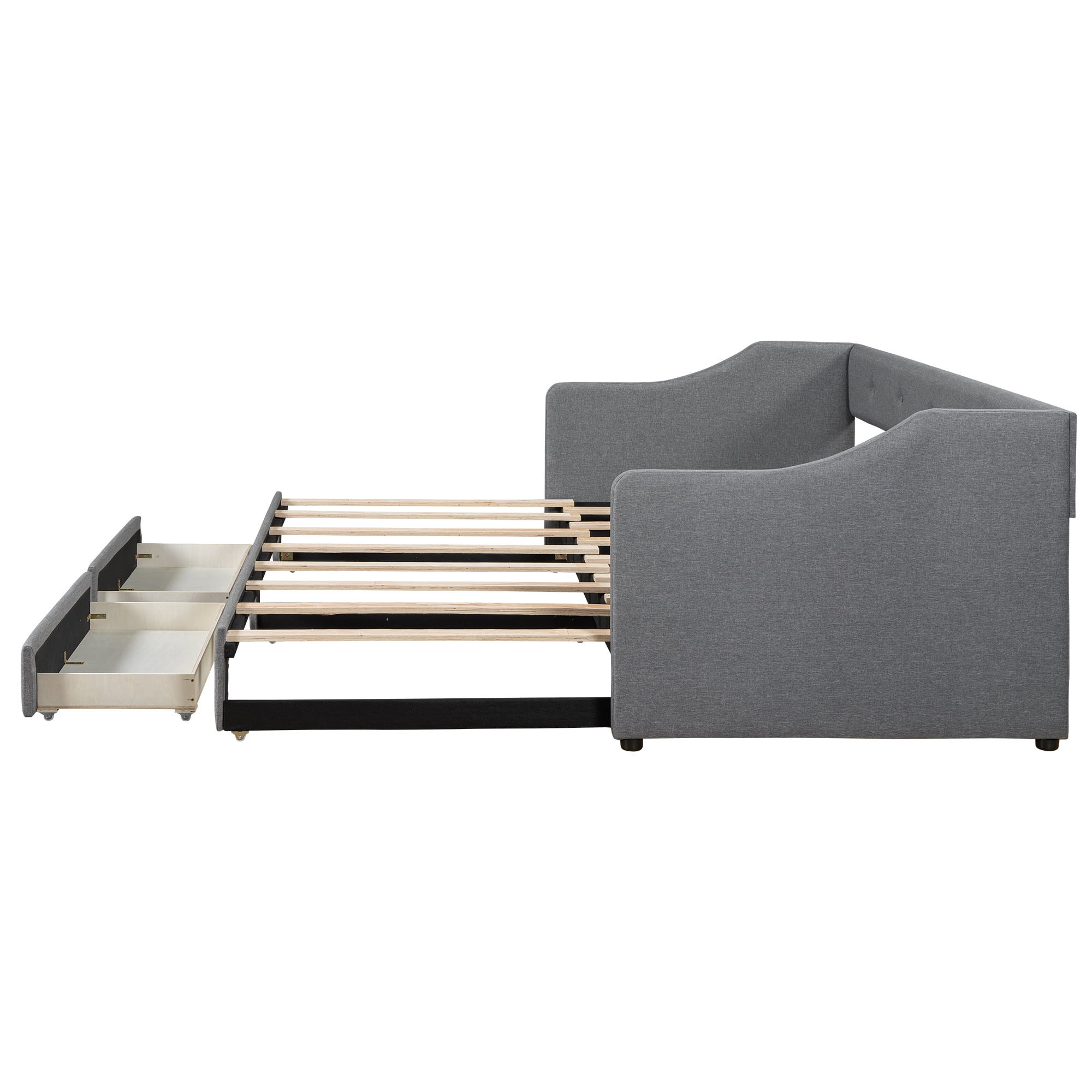Euroco Upholstered Twin XL to King Size Daybed with 2 Drawers, Gray