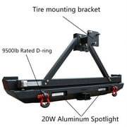Vijay Rear Bumper for 1984-2001 Jeep Cherokee XJ with Spare Tire Rack and LED Lights and D-Rings