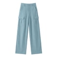 thumbnail image 6 of TEAJOPSUU Women's 2 Piece Linen Cotton Outfits Sets V Neck Button Vintage Vests Cargo Wide Leg Palazzo Pants with Pockets Matching Solid Sets Light Blue, 6 of 9