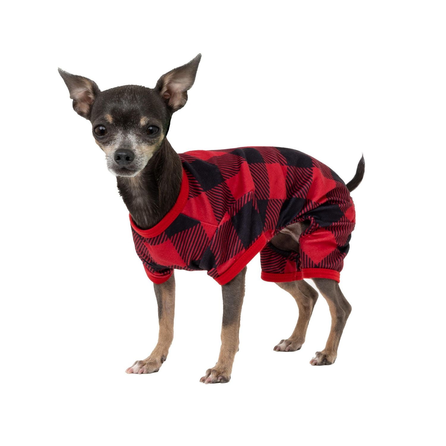 Vibrant Life Checkered Pet Holiday PJ for Pets - Dog and Cat Pajamas - Red