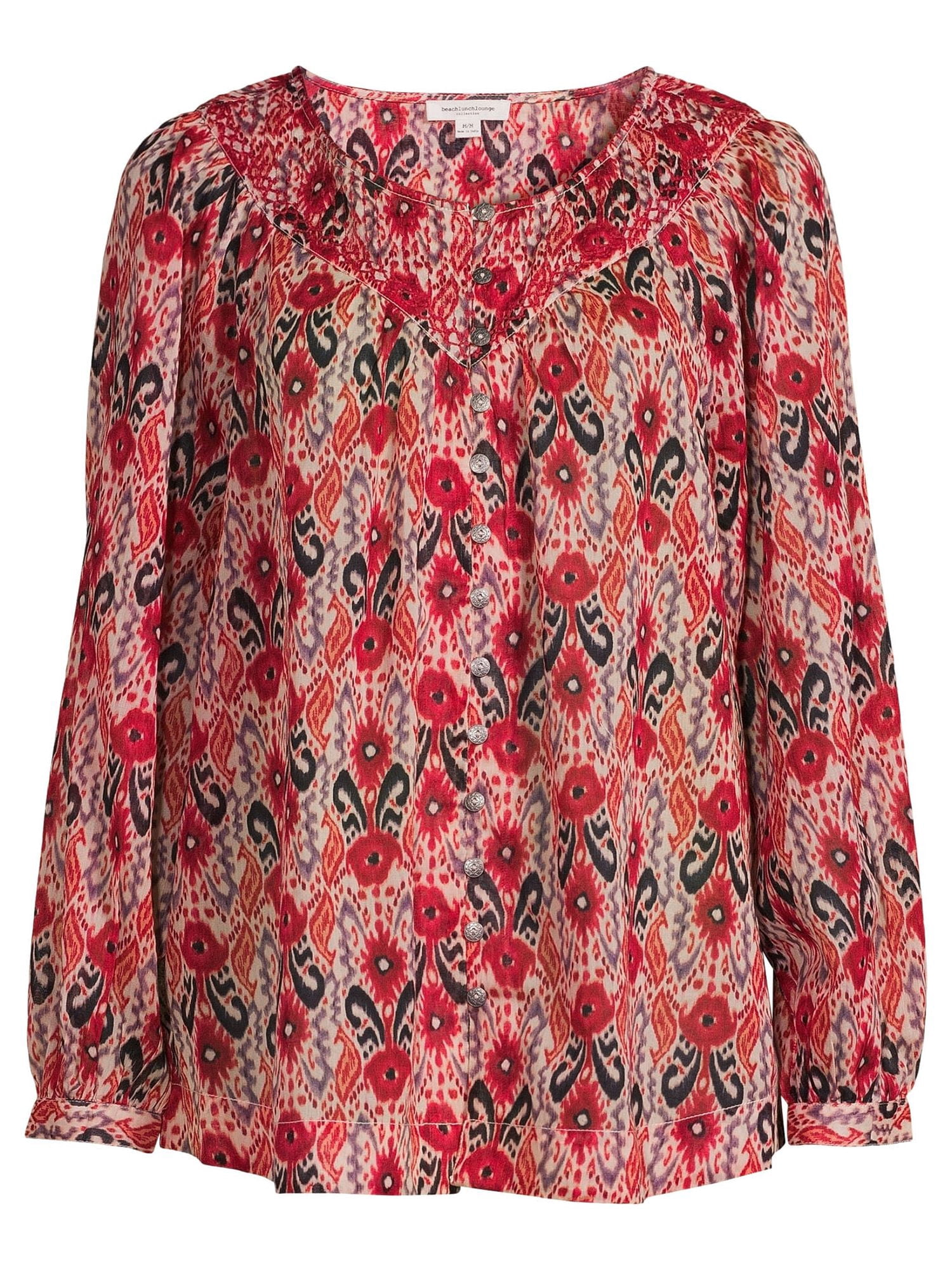 BeachLunchLounge Women's Printed Peasant Top with Embroidered Yoke