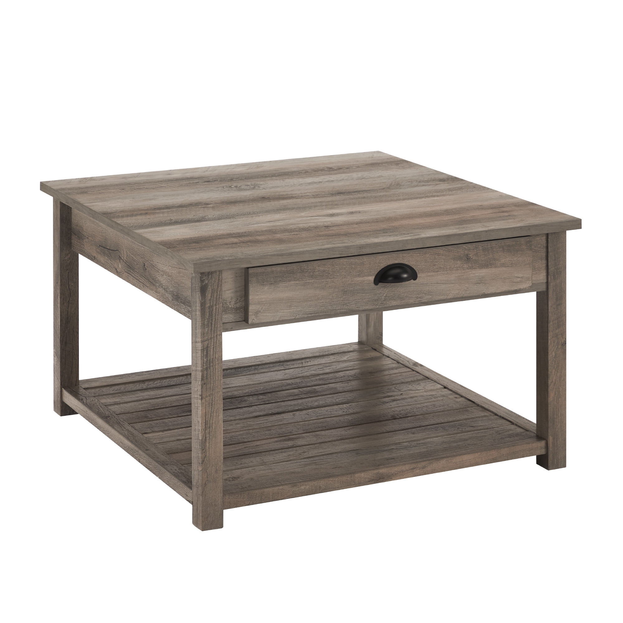 Walker Edison Modern Farmhouse Grooved Shelf Coffee Table, Grey Wash