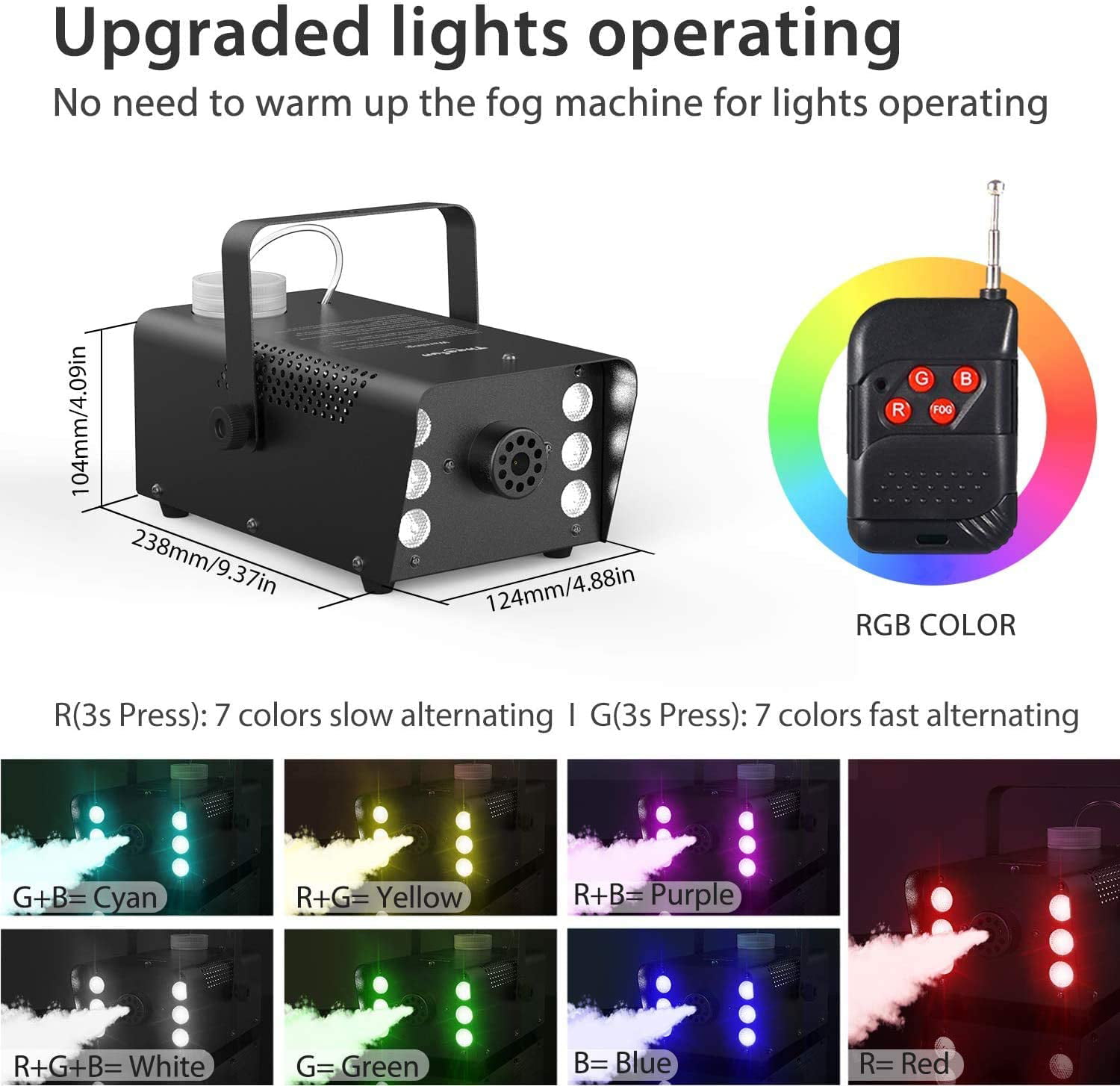 Portable Wireless Remote Control Smoke Machine 6 LED Lights with 7 Colors & Strobe Effect for Party Wedding Holiday Theefun 400W Fog Machine with Lights 