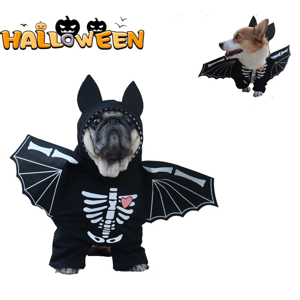 Funny Halloween Skull Black Bat Costume Dog Clothes for Small Dogs