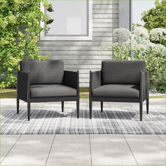 Outdoor Club Chairs | Modern 2-Piece Set for Patio Backyard, Black Rust-Resistant Aluminum | Black | Aluminum
