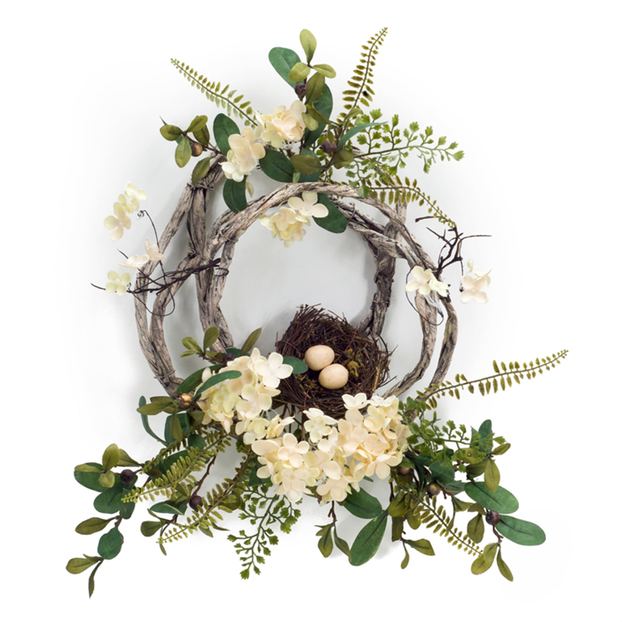 Hydrangea/Bird Nest Wreath (Set of 4) 20"D Polyester/Plastic