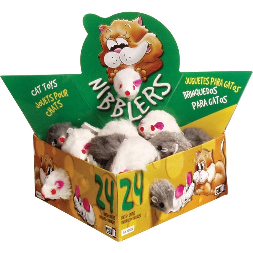 Nibblers Fur Mice Cat Toy, Deluxe Fur Mice Display Box, 24 Small Mice