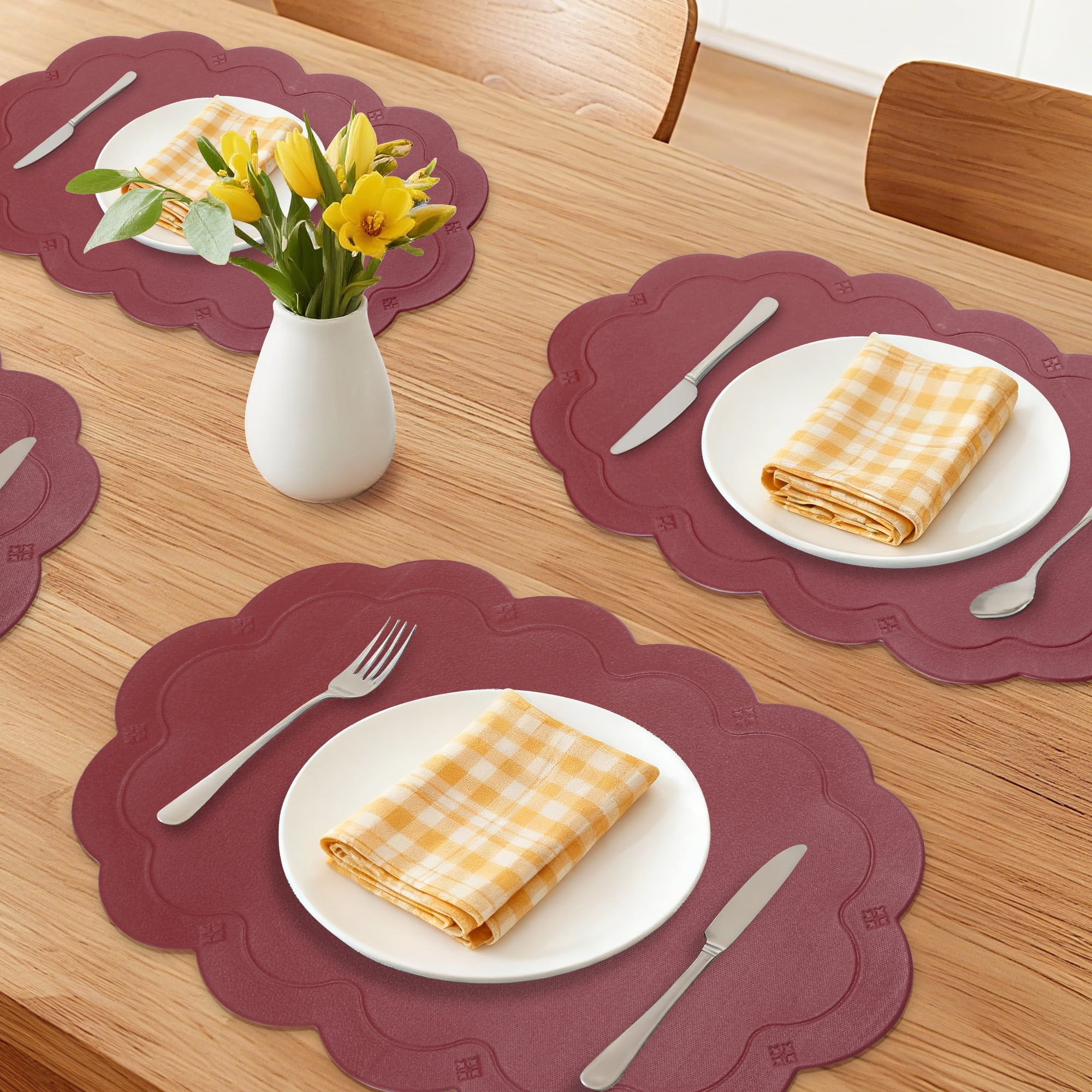 Unique Bargains Set of 6 Leather Waterproof Placemats for Kitchen Dining Table Wine Red