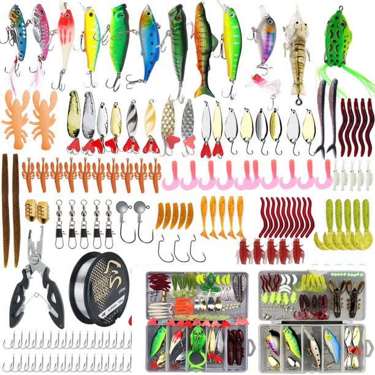 Fishing Lure Kit Soft and Hard Lure Baits Set Multi-Function Fishing Gear  Layer with Box for Freshwater and Saltwater to Bait Bass Trout Salmon 94Pcs