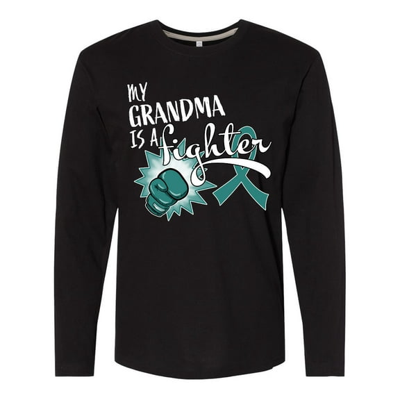 Inktastic Ovarian Cancer Awareness My Grandma is a Fighter Long Sleeve T-Shirt