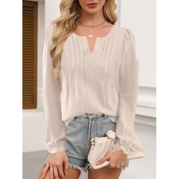 Women's Tops Casual Long Sleeve Shirt V Neck Long Sleeve Chiffon Shirt Autumn