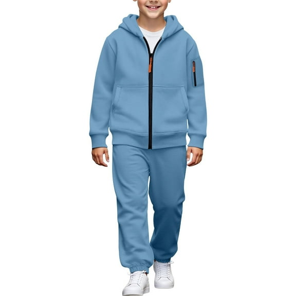 Kiijoy Tracksuit for Boys Solid Casual Zip Up Hoodie Jogger Sweatpants Outfits, Sizes 4-16