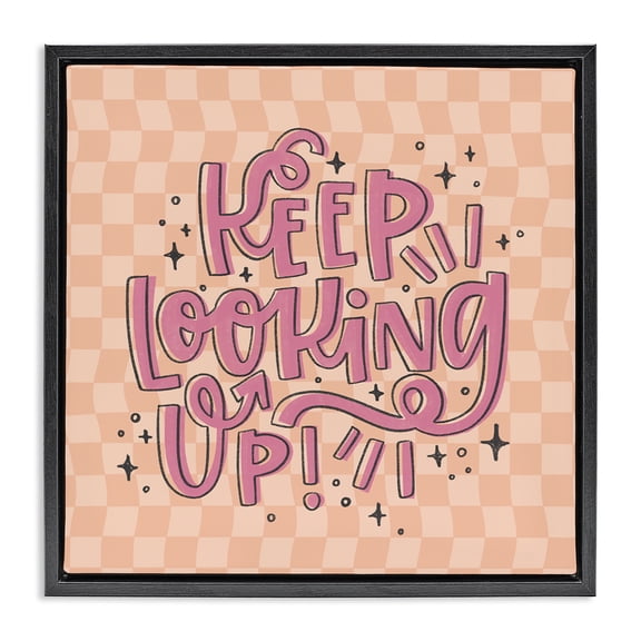 Stupell Industries Keep Looking Up on Checkered Inspirational Painting Black Floater Framed Canvas Art Print Wall Art, 18 x 18