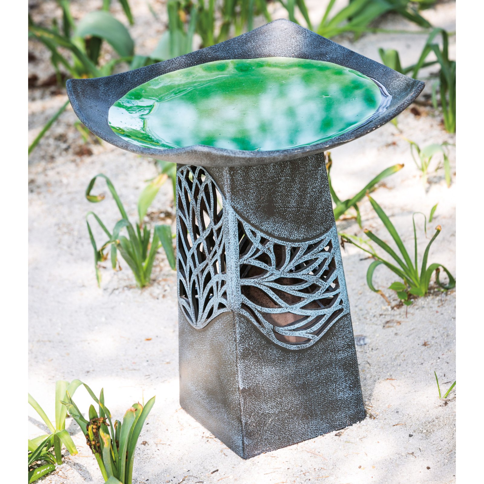 Evergreen Enterprises Intricate LED Ceramic Birdbath