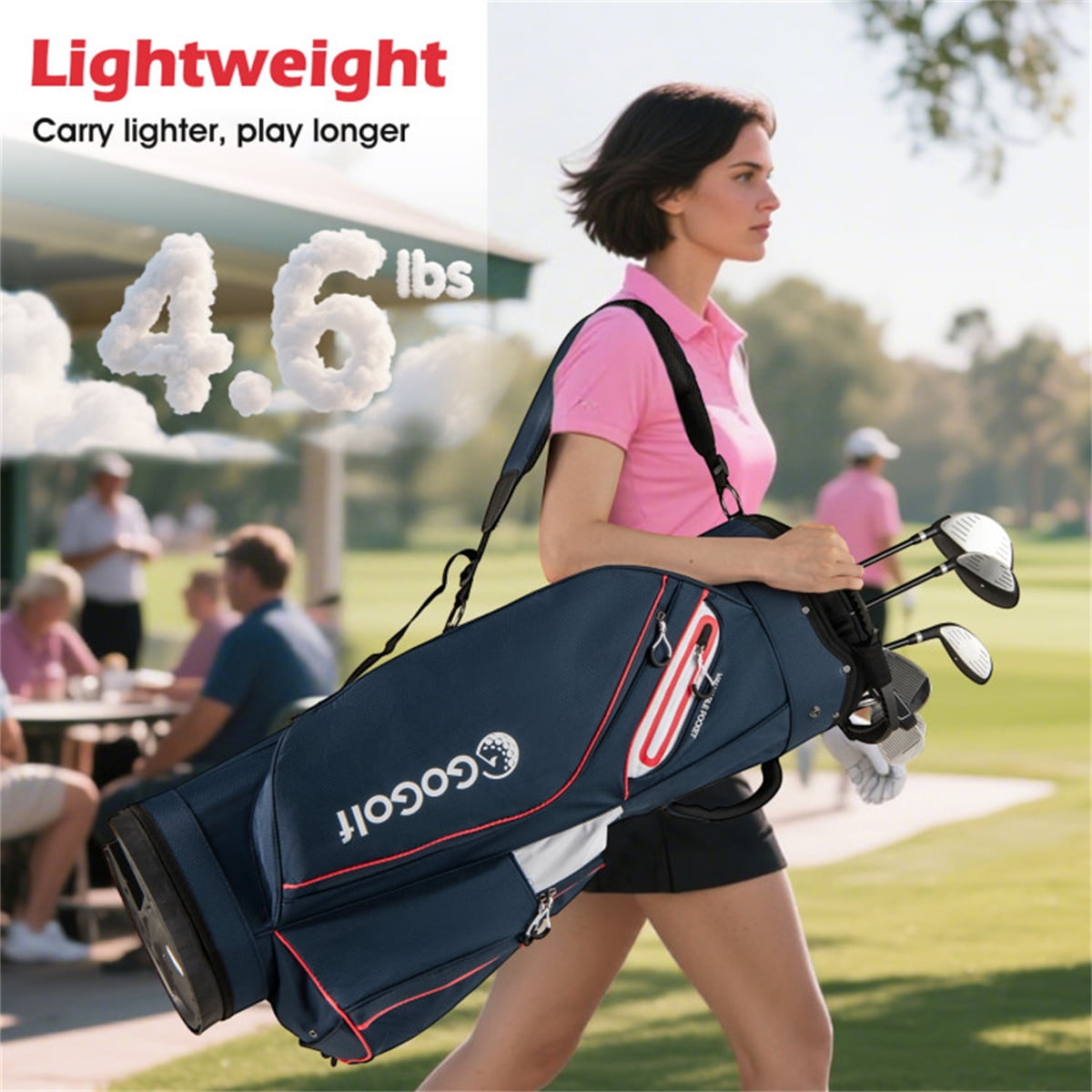 14 Way Golf Cart Bag with 6 Zippered Pockets Cooler Waterproof Rain Hood Umbrella Holder Lightweight 4.7 LB Stand Bag for Men Women Golfers Navy Red Polyester Range Country Club Course