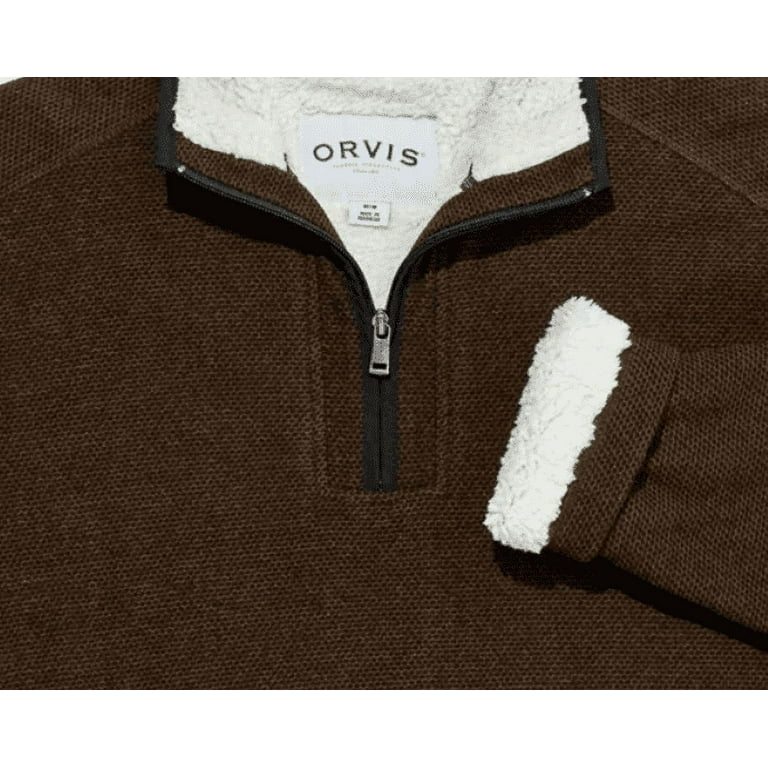 Orvis Men's Fleece Lined Quarter 1/4 Zip Pullover Sweater, Brown