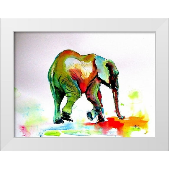 Kovacs, Anna Brigite 14x12 White Modern Wood Framed Museum Art Print Titled - Colorfull Elephant Alone