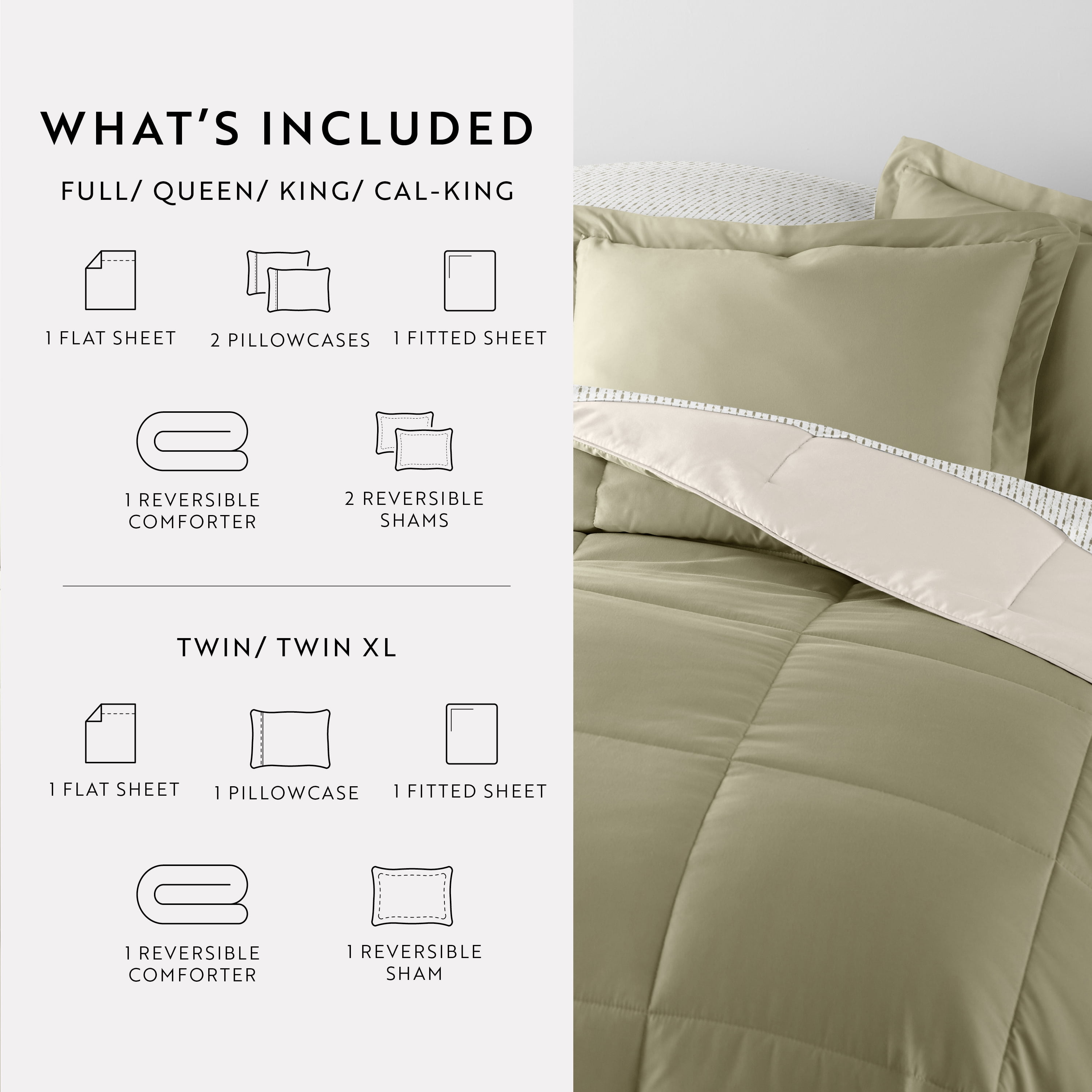 Noble Linens 5 Piece Bedding Bundle, Reversible Comforter and Patterned Sheet Set, Twin