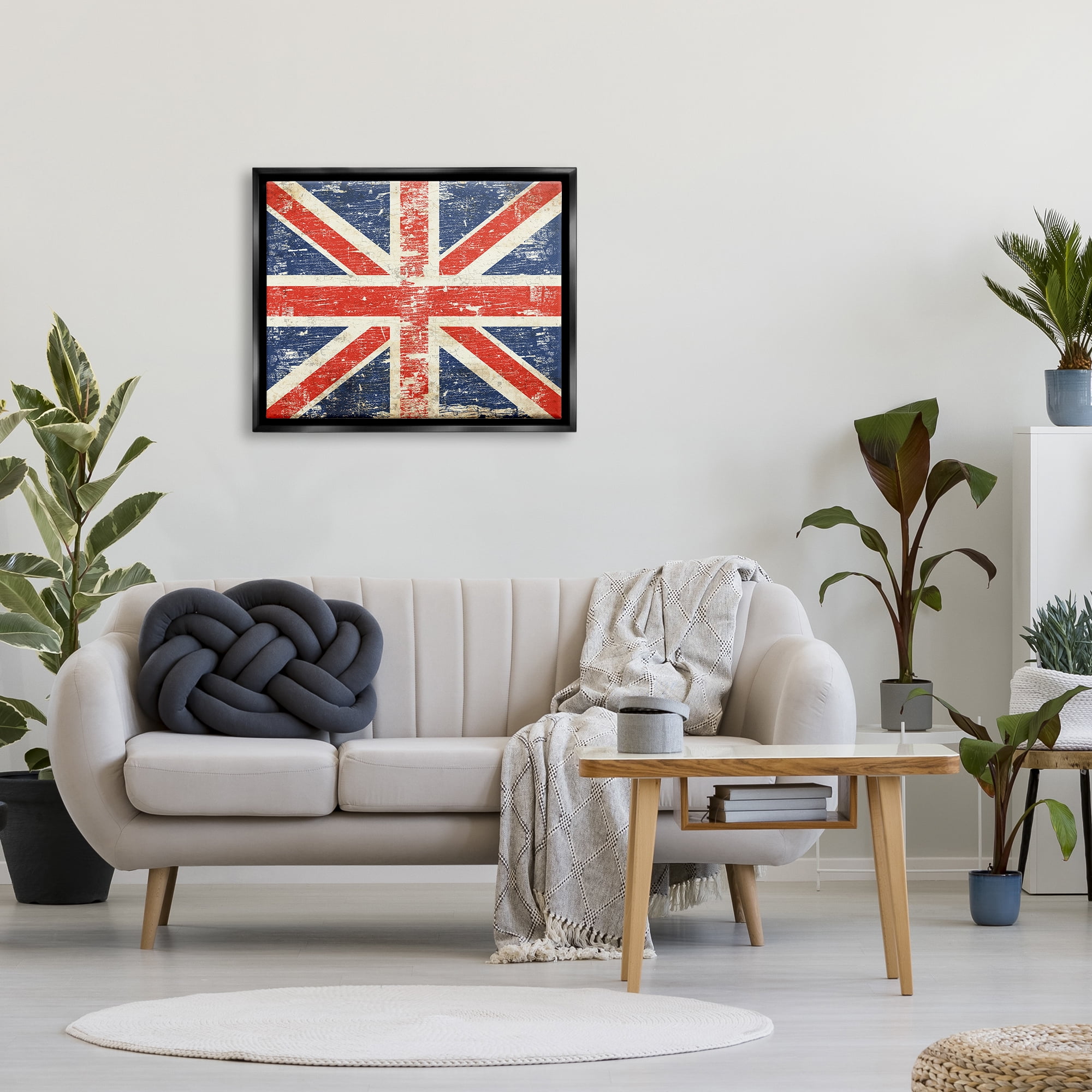 Stupell Industries Rustic United Kingdom Flag Town & City Painting Black Floater Framed Art Print Wall Art, 31 x 25