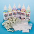 thumbnail image 1 of ¡Salpicadura de color mundial de S&S! Easy Tie Dye Pack de 6 colores de tinte en polvo premedido con ceniza de soda, botellas exprimibles de 4 onzas, bandas de goma, solo agregue agua para teñir el hi, 1 of 1
